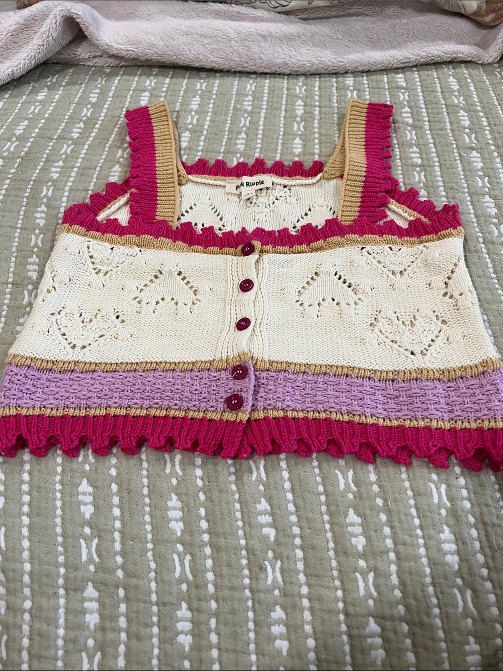 Ripple Knit Cropped Tank Sweater in Cream, Pink & Lavender